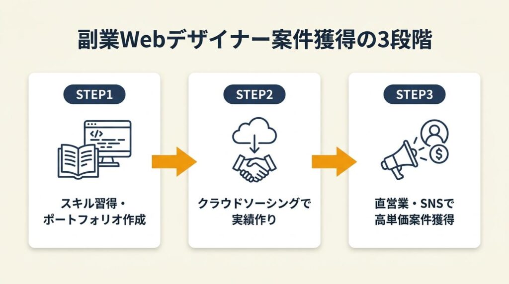 副業Webデザイナーは3段階で案件を獲得