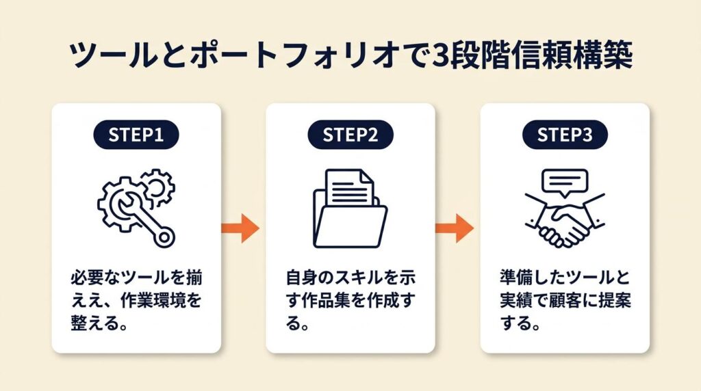 ツールとポートフォリオで3段階で信頼構築