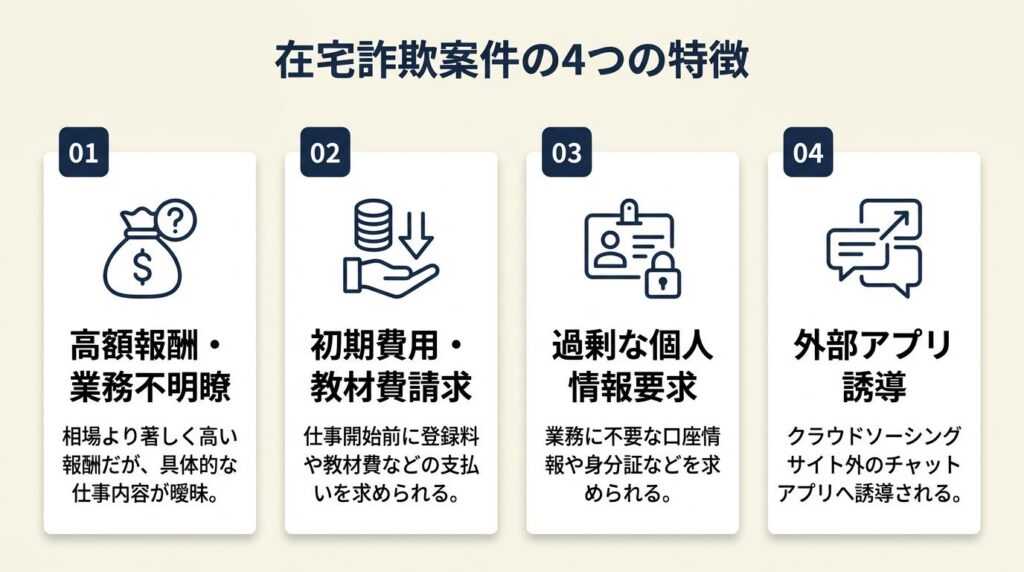 在宅詐欺案件は4つの特徴で見分ける