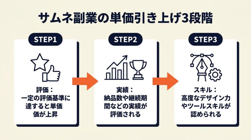 サムネ副業の単価は3段階で引き上げ