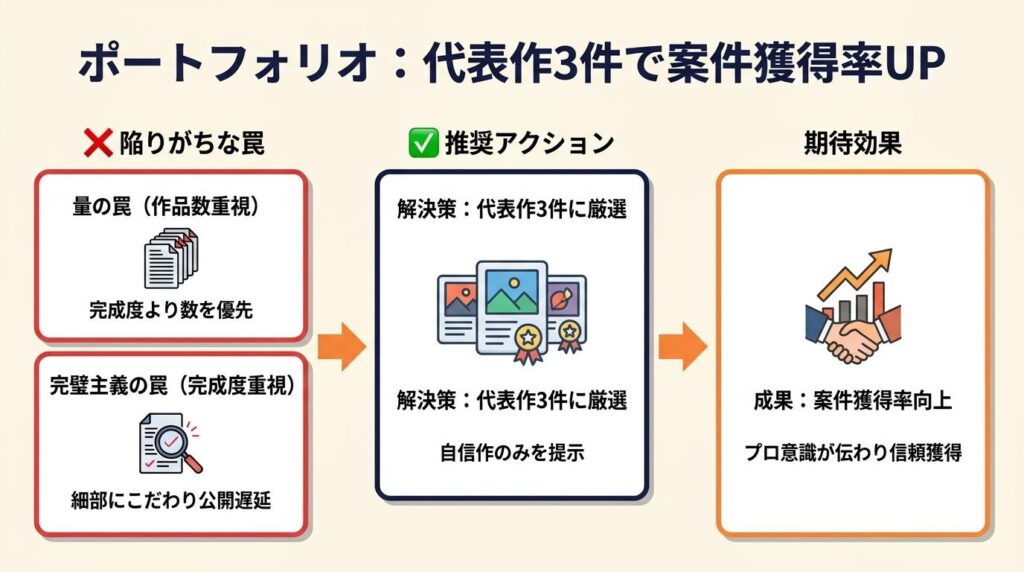 ポートフォリオは代表作3件で案件獲得率を高める