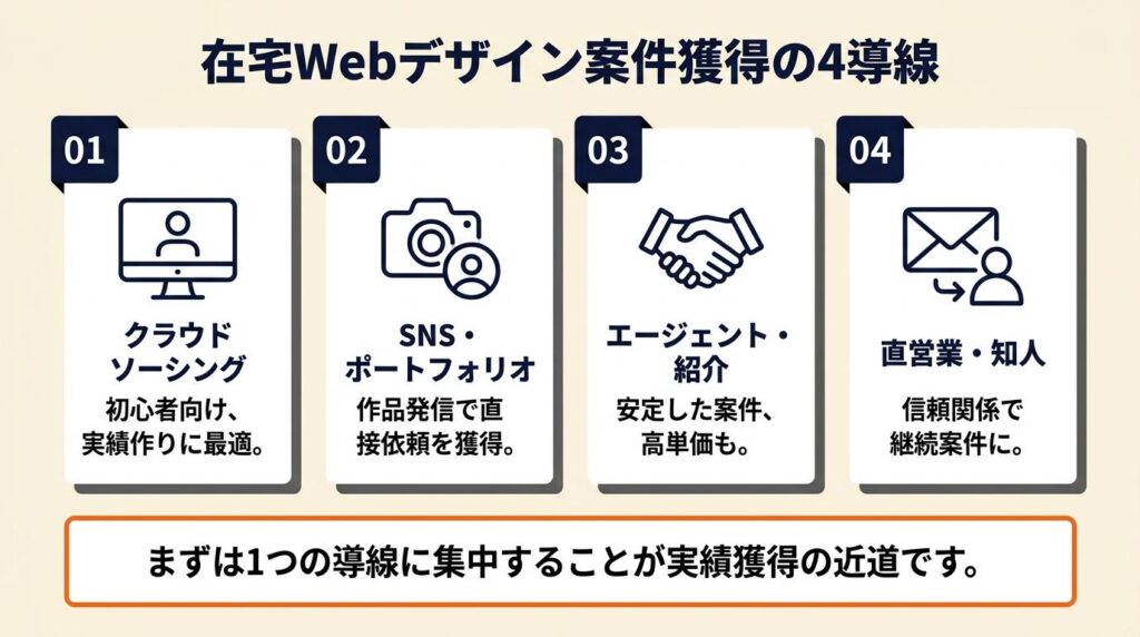 在宅Webデザイン案件の獲得は4導線で進める