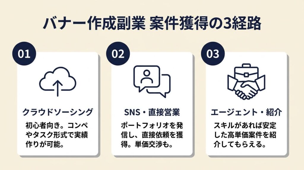 バナー作成副業の案件獲得は3経路で安定する