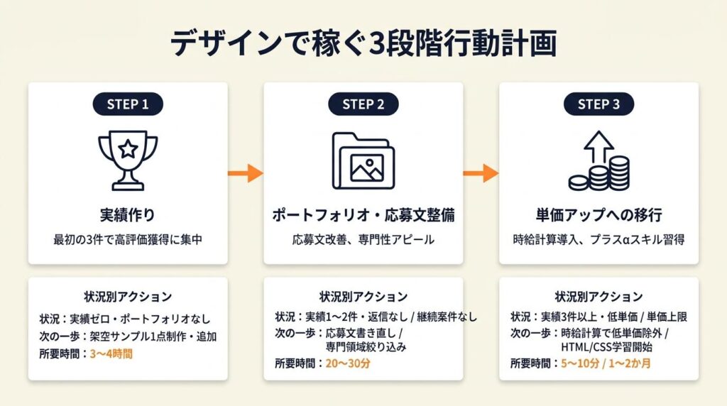 デザインで稼ぐは3段階で実現:今日から始める行動計画