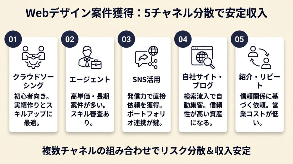 Webデザインの案件獲得は5チャネルで分散