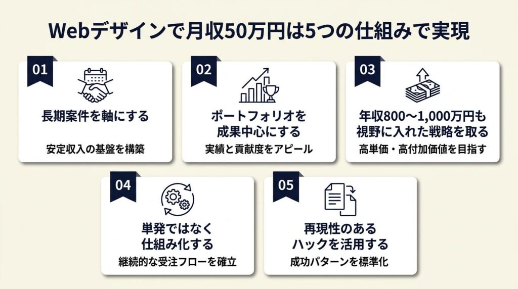 Webデザインで月収50万円は5つの仕組みで実現