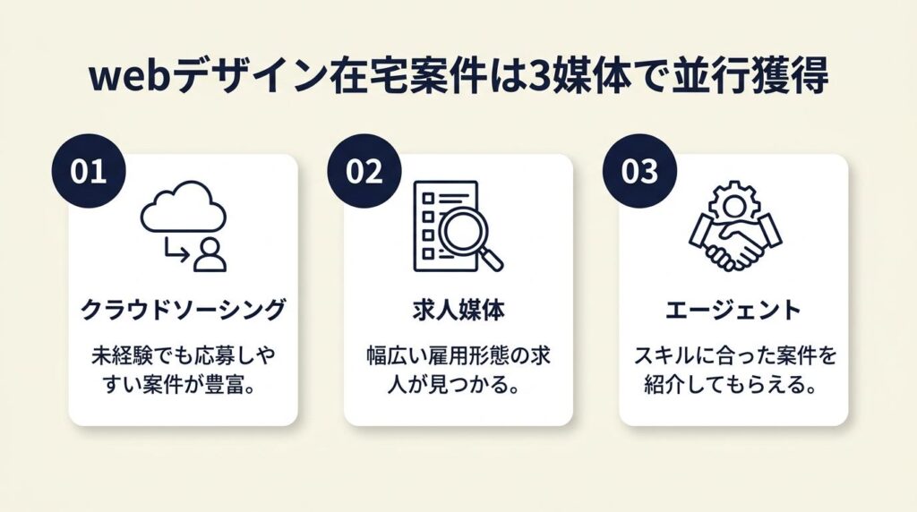 webデザイン在宅案件は3媒体で並行獲得