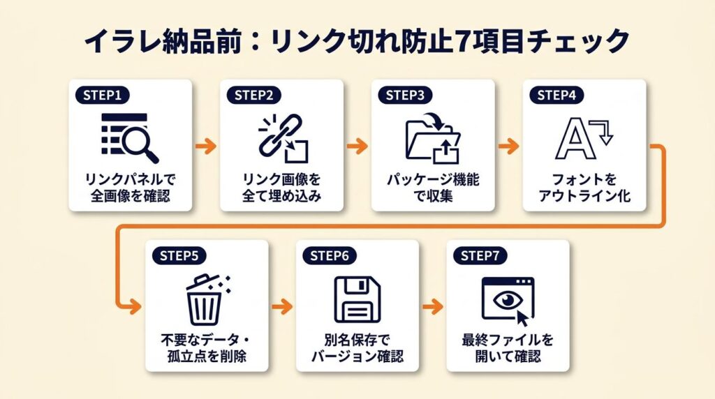 イラレ納品前は7項目でリンク切れ防止