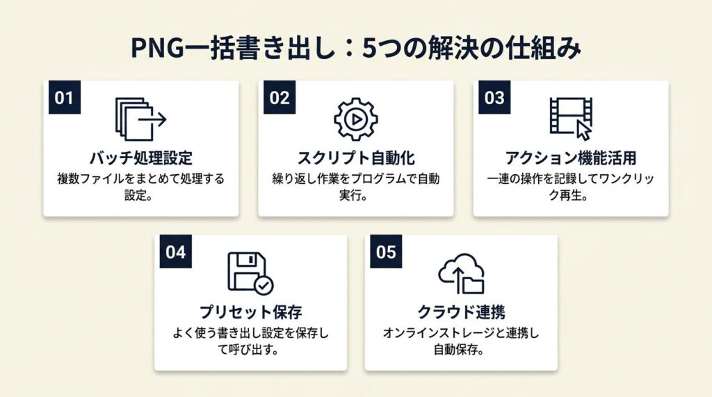 PNG一括書き出しは5つの仕組みで解決