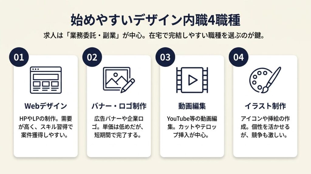 デザイン内職は4職種から始めやすい