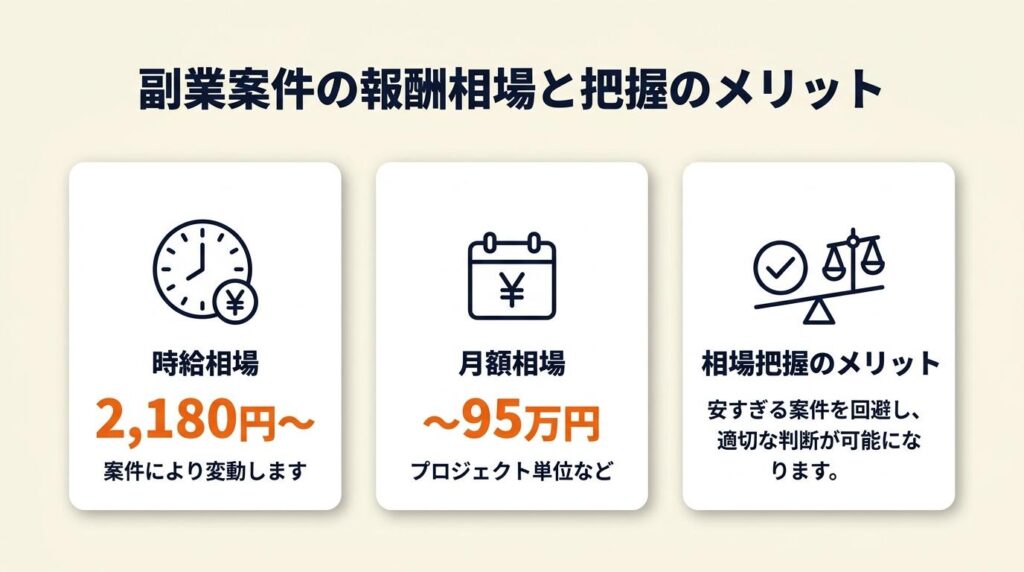 副業案件の相場は時給2,180〜月額95万円