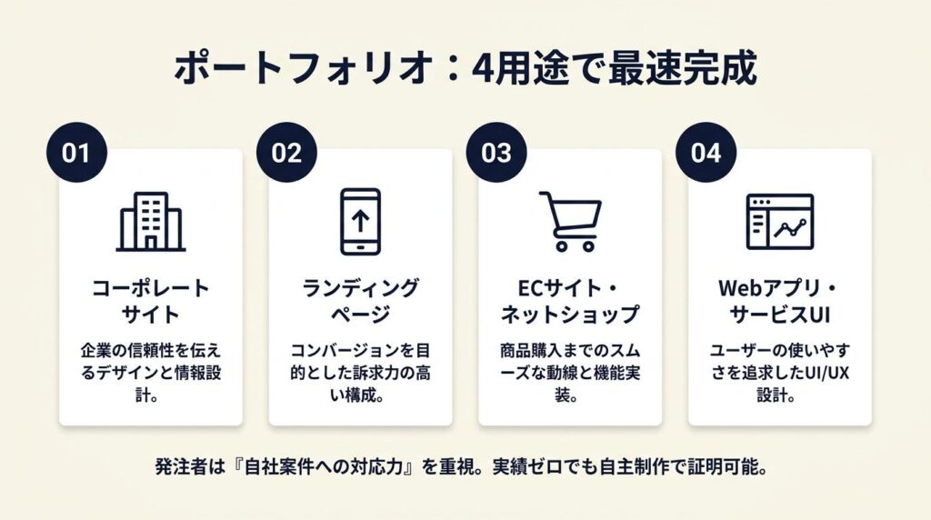 ポートフォリオは4用途で最速完成