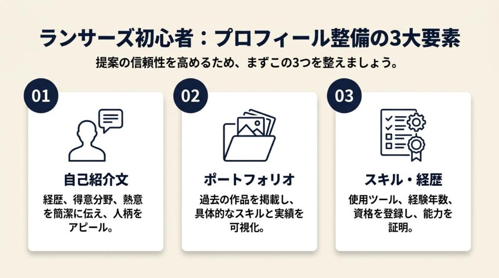 ランサーズ デザイン初心者のプロフィールは3項目で整備
