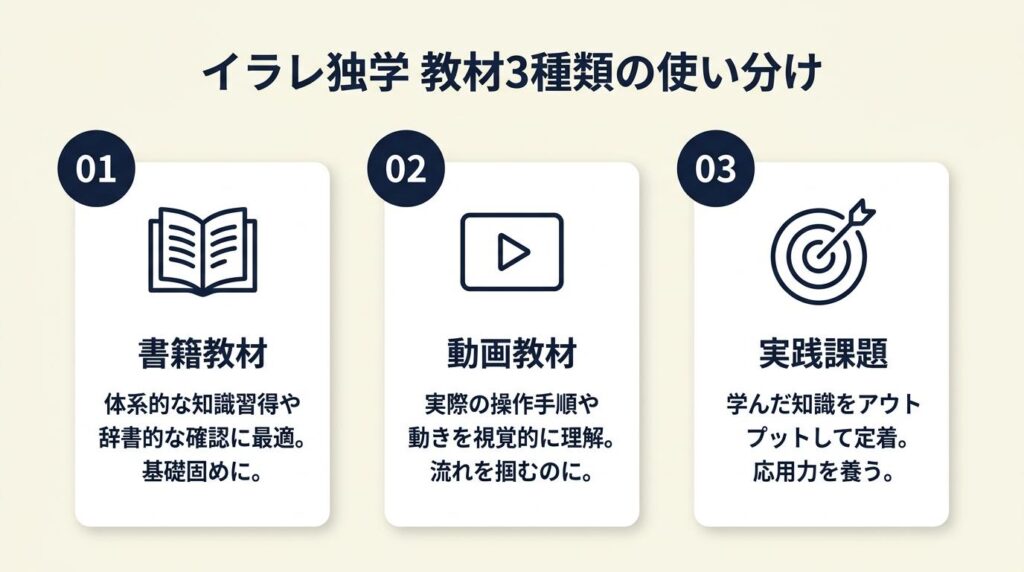イラレ独学は教材3種類で使い分けが必要