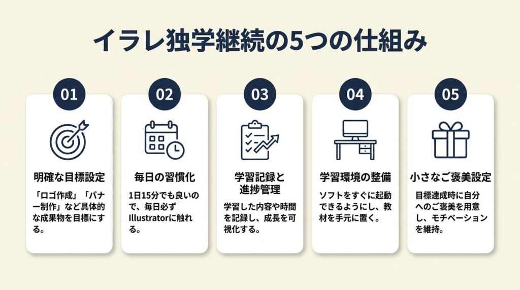 イラレ独学は5つの仕組みで継続する