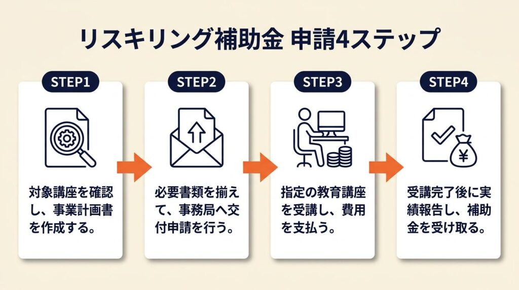 リスキリング補助金は4ステップで申請