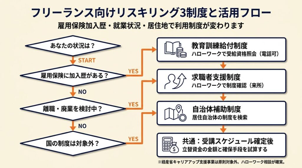 リスキリング補助金はフリーランスでも3制度を使う