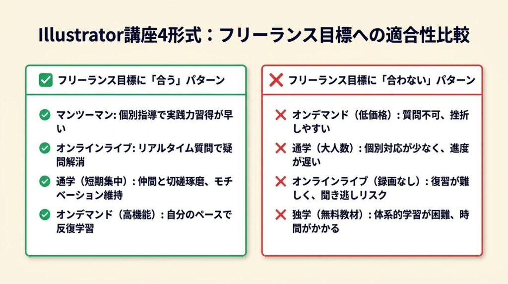Illustrator講座は4形式を2パターンで比較
