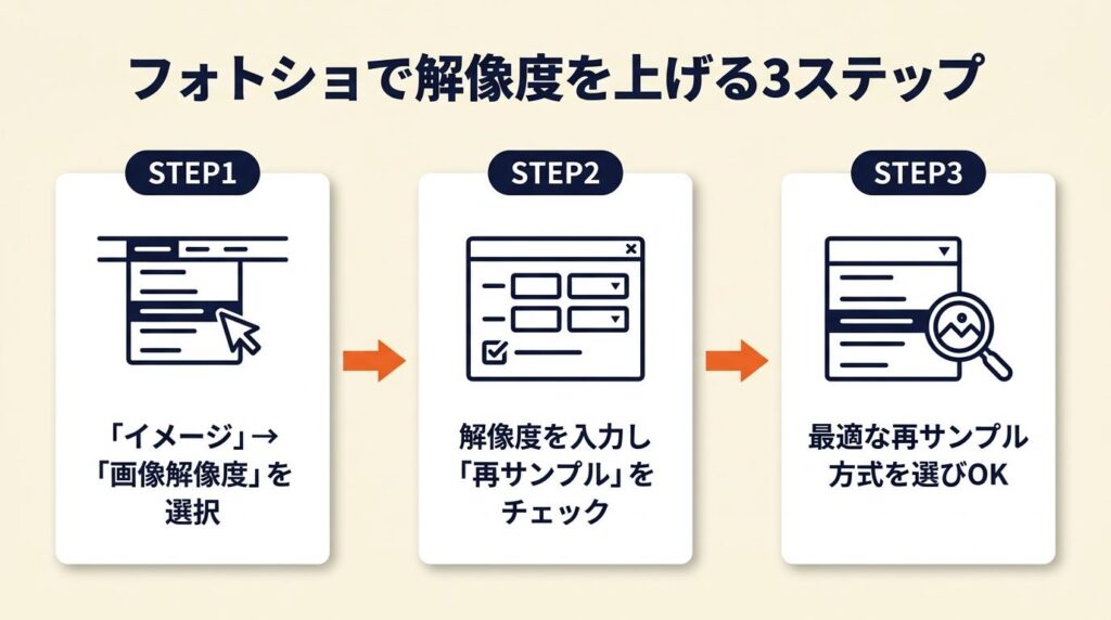 フォトショで解像度を上げる3ステップ