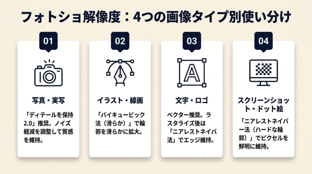 フォトショ解像度は4つの画像タイプで使い分ける