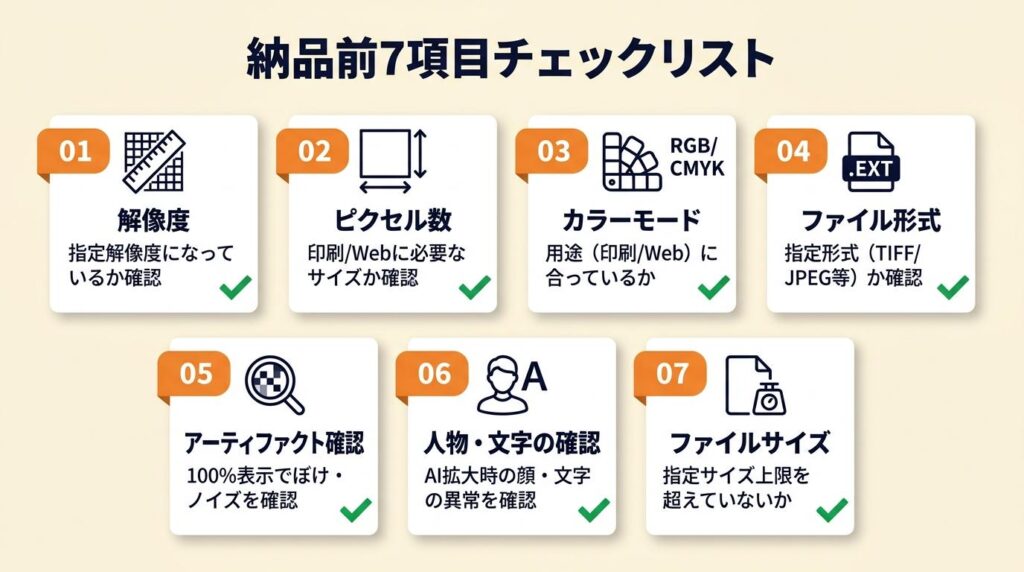 納品前は7項目でチェック