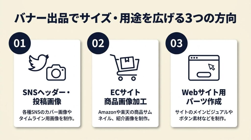 バナー出品でサイズ・用途を広げる3つの方向