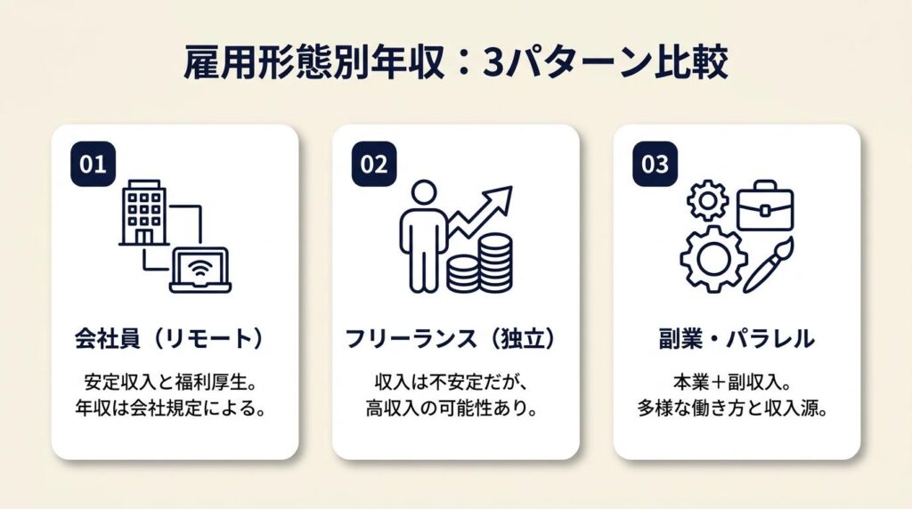雇用形態別年収は3パターンで比較