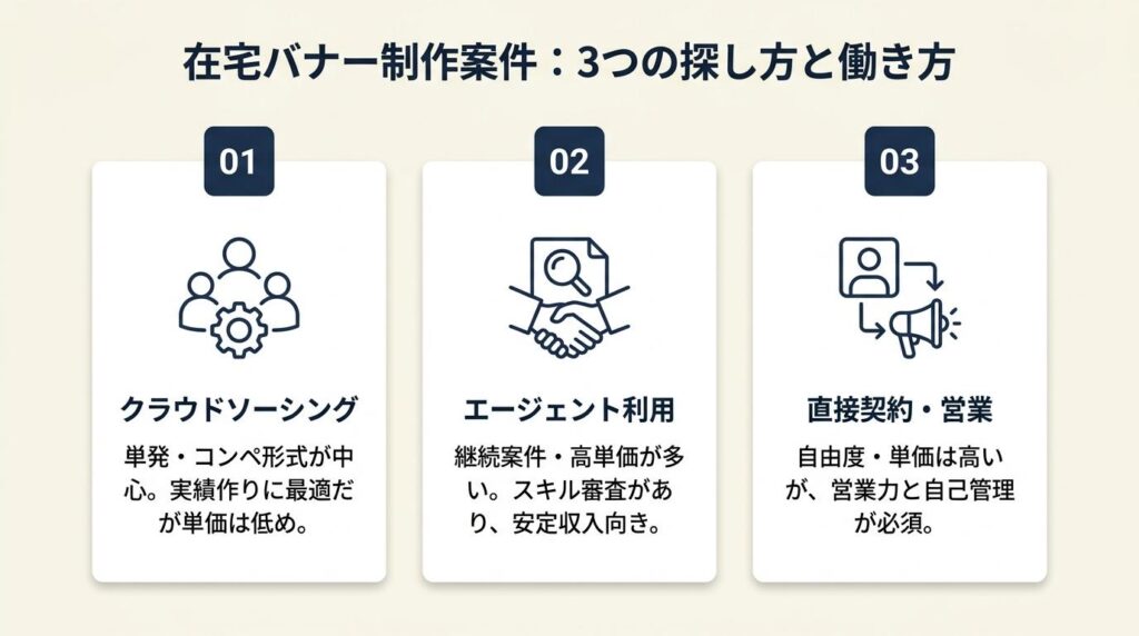 在宅バナー制作案件は3経路で探す