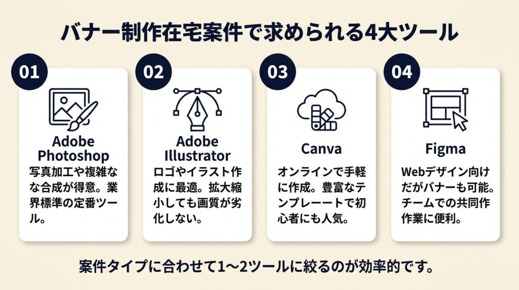 バナー制作在宅案件で求められるツールは4種類