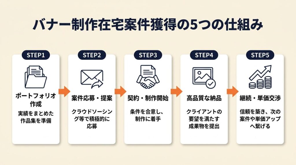 バナー制作在宅案件は5つの仕組みで獲得
