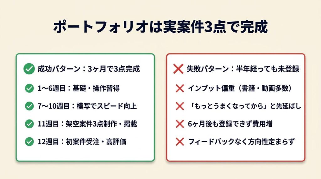 ポートフォリオは実案件3点で完成