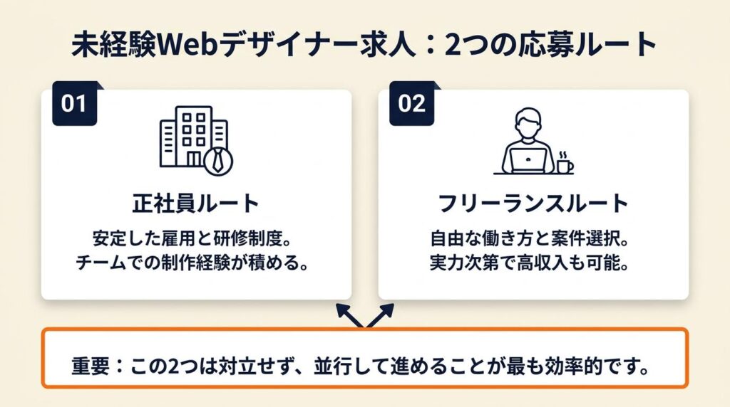 未経験Webデザイナー求人は2ルートで応募
