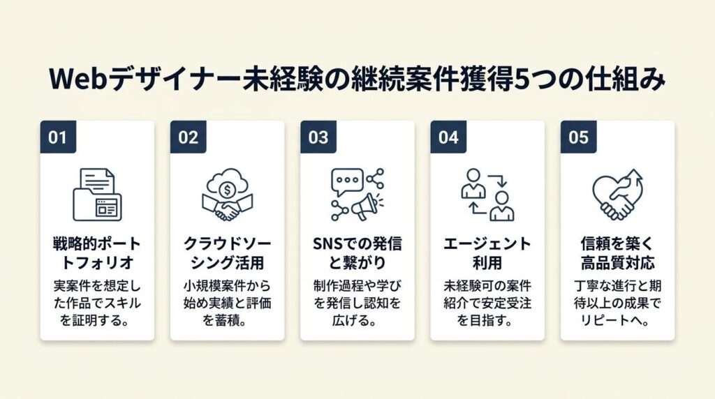 Webデザイナー未経験の継続案件は5つの仕組みで獲得