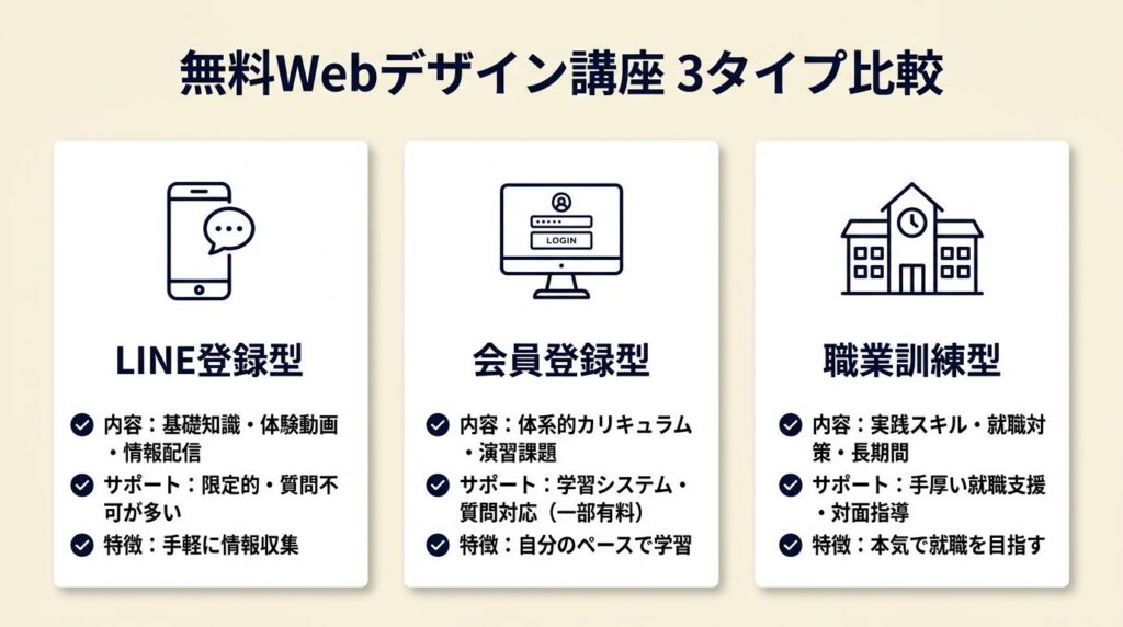 無料Webデザイン講座を3タイプで比較