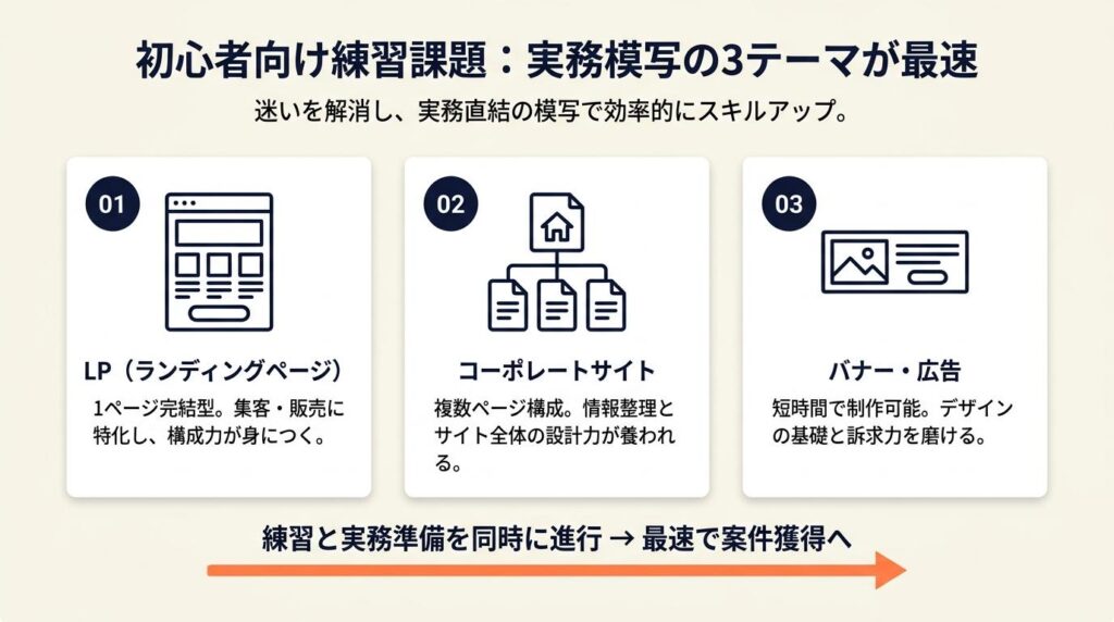 初心者向け練習課題は実務模写の3テーマが最速