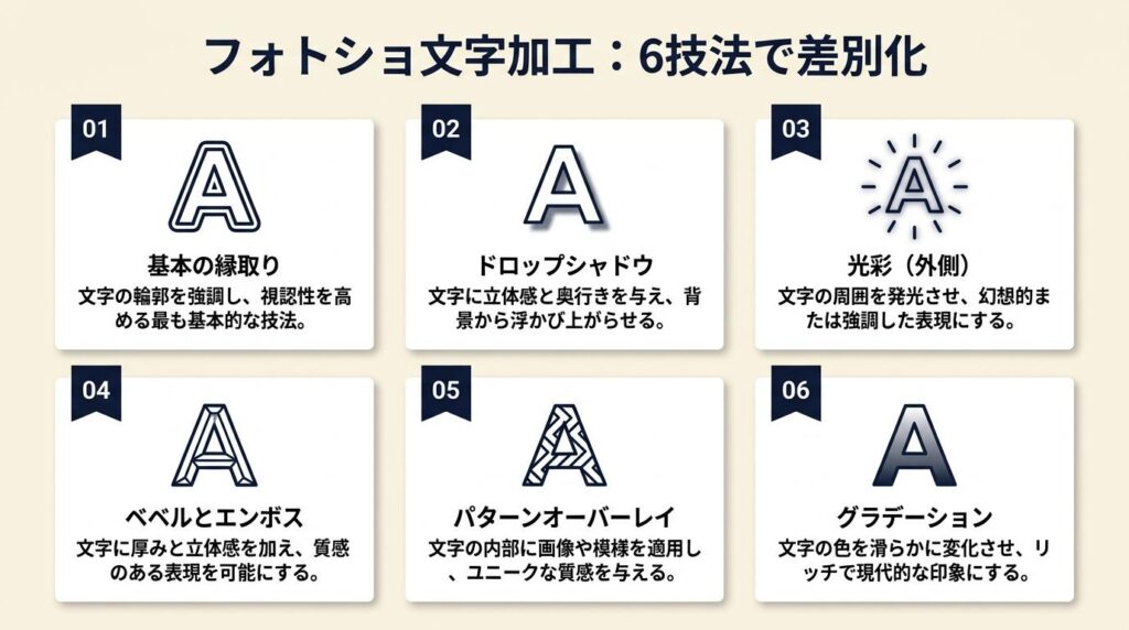 フォトショ文字加工は6技法で差別化