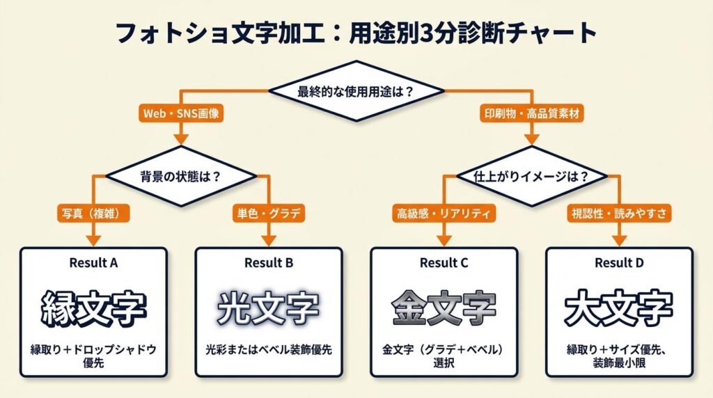 フォトショ文字加工は用途別に3分で診断