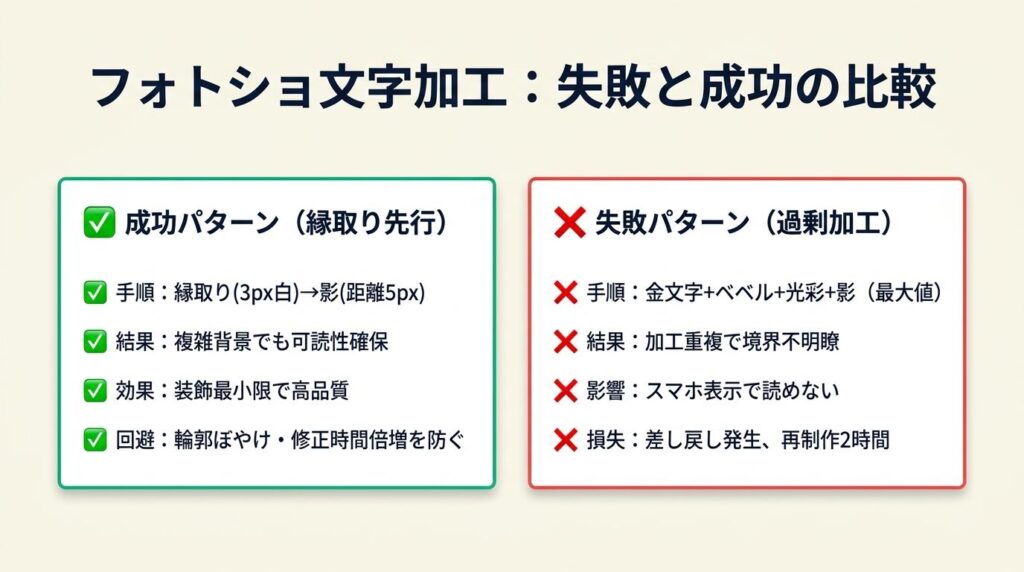 フォトショ文字加工は2事例で失敗と成功を比較