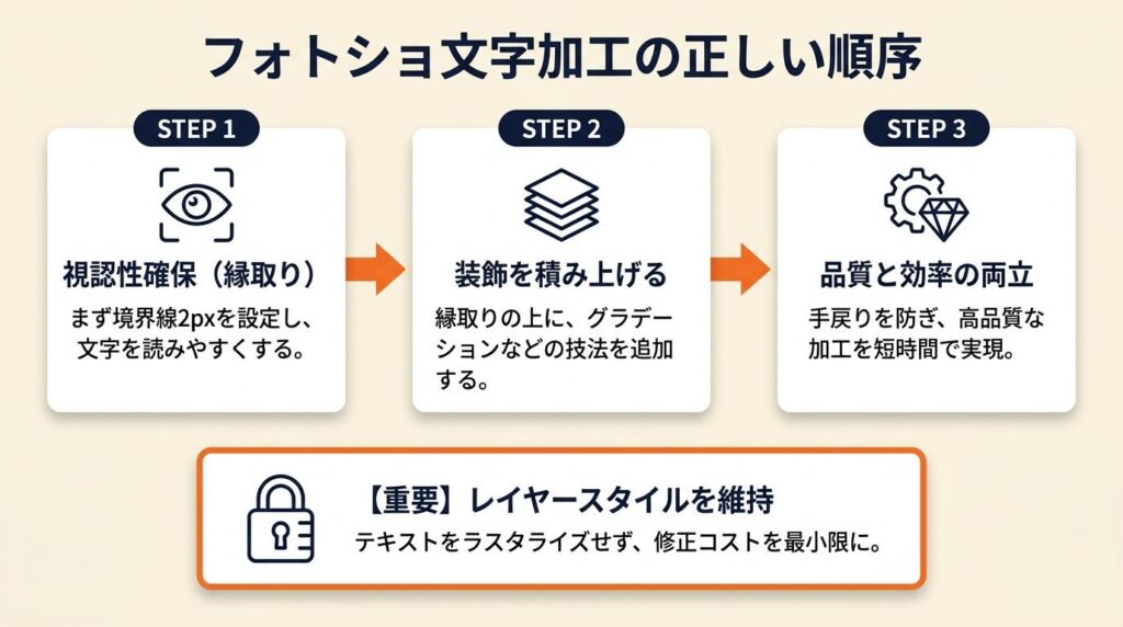 フォトショ文字加工は順序で決まる