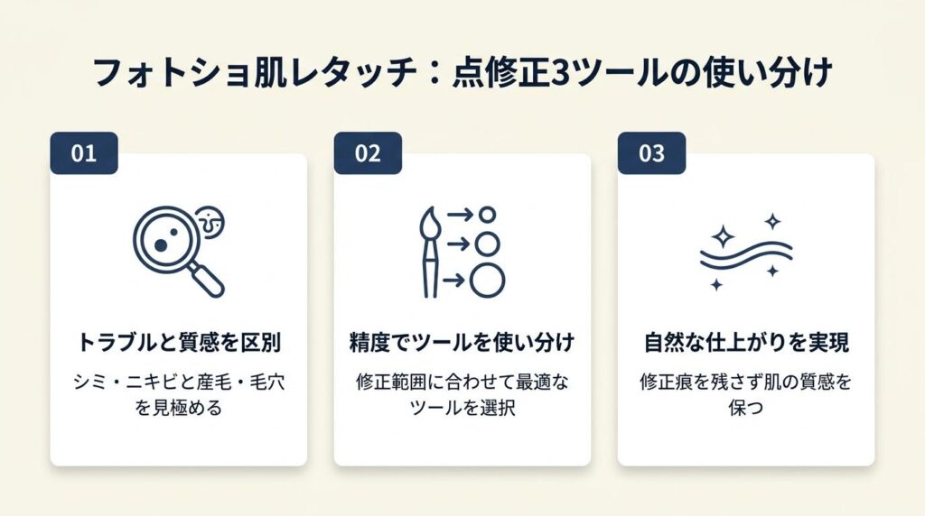 フォトショ肌レタッチは点修正3ツールが基本