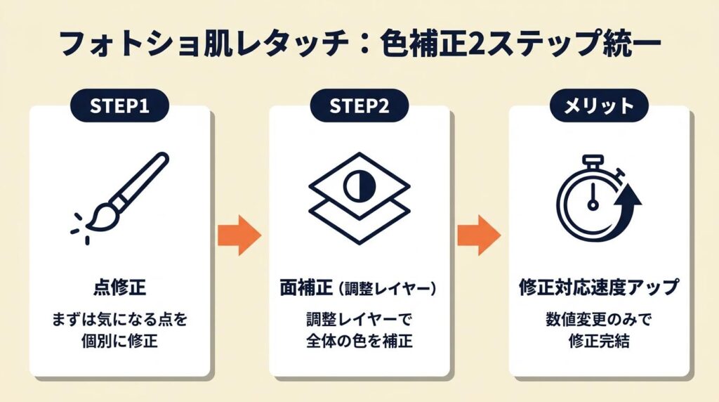フォトショ肌レタッチは色補正2ステップで統一