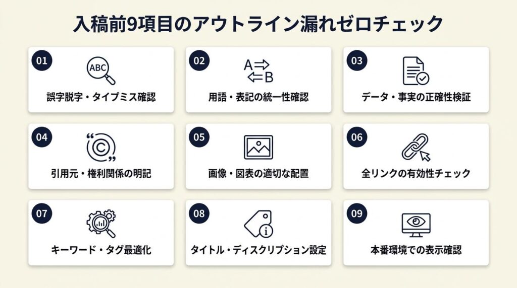 入稿前は9項目でアウトライン漏れをゼロにする