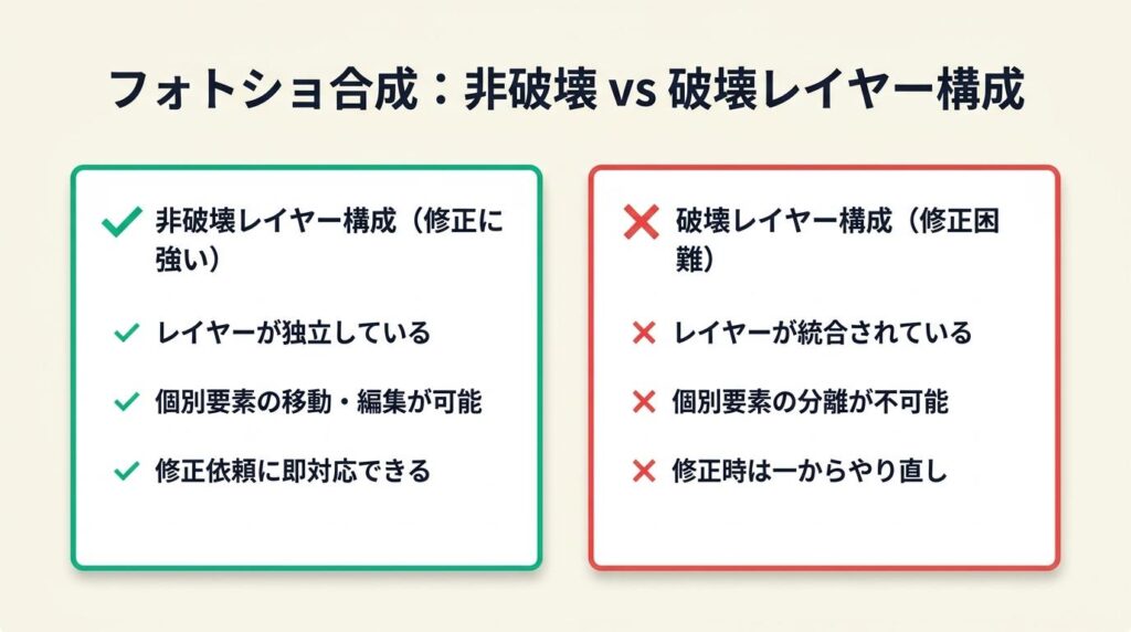 フォトショ合成は非破壊レイヤー構成で修正に強くなる