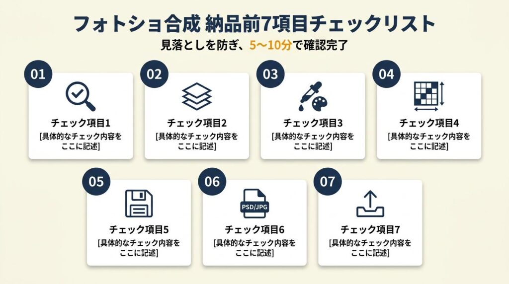 フォトショ合成の納品前チェックは7項目で完了