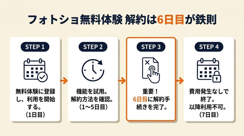 フォトショ無料体験の解約は6日目が鉄則