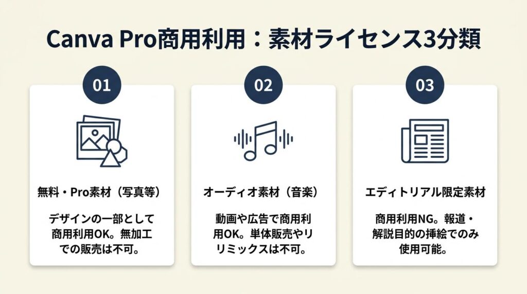 Canva Proの商用利用は素材ライセンスで3つに分類