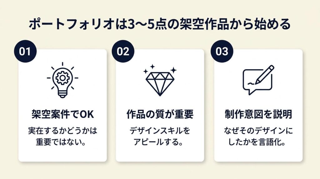 ポートフォリオは3〜5点の架空作品から始める