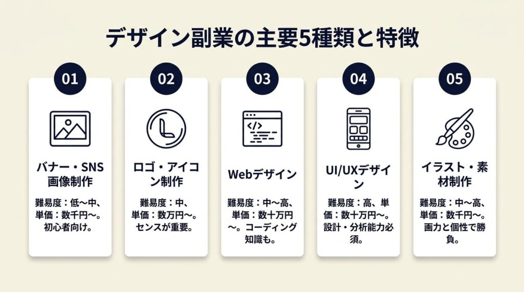 デザイン副業は5種類から始められる