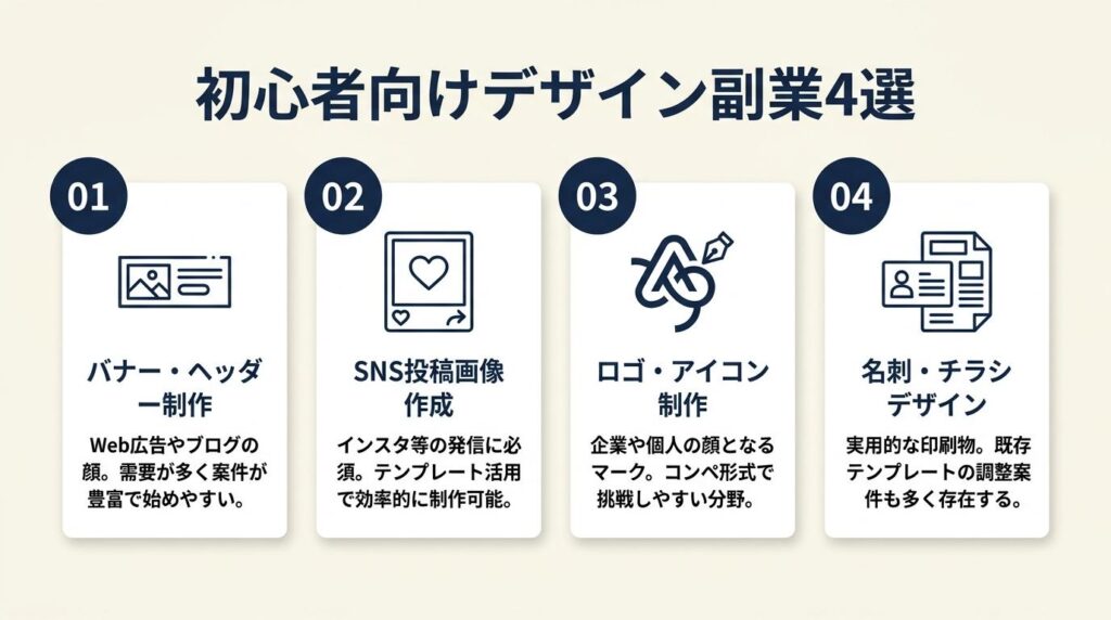 デザイン副業は4ジャンルが初心者向き