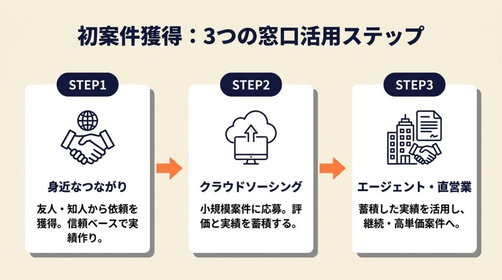 初案件は3つの窓口から最短獲得